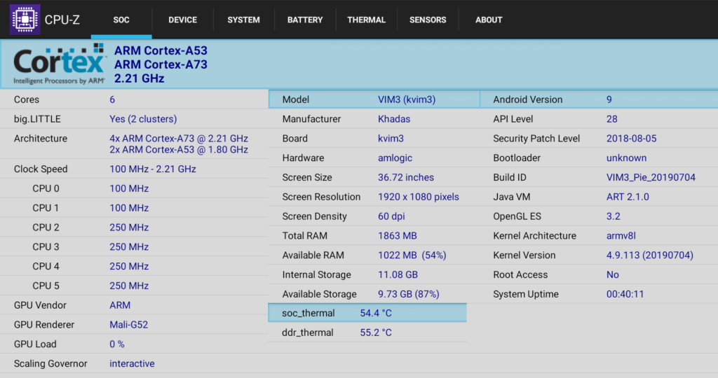 Khadas Vim3 Amlogic A311d Benchmarks System Info In Android 9 Cnx Software