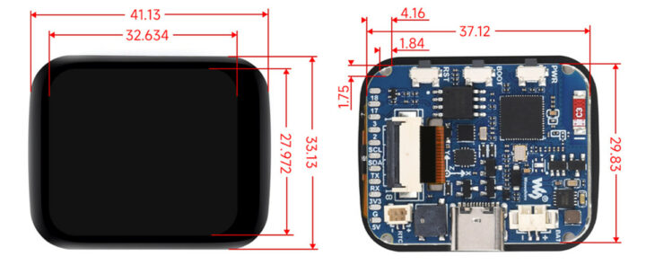 ESP32 S3 1.69 inch Touch Display Development Board Dimension