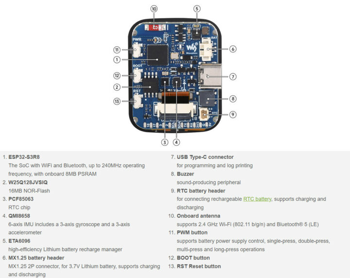 ESP32 S3 1.69 inch Touch Display Development Board Specifications