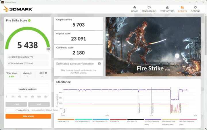 Cincoze DS-1402 NVIDIA GTX 1630 3DMark Fire Strike benchmark