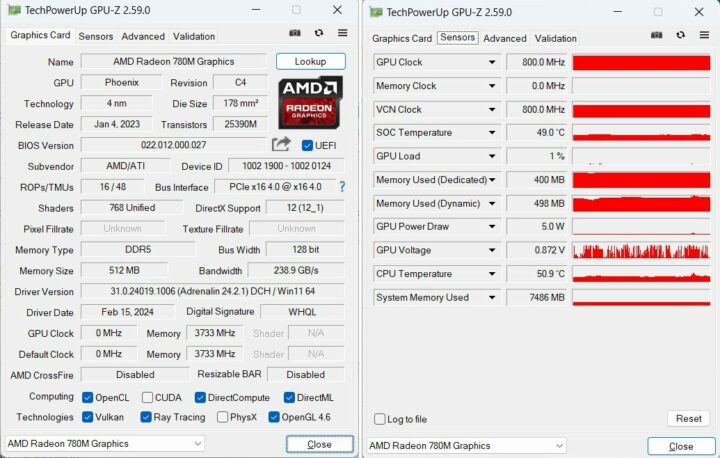 GPU Z AMD Radeon 780M Graphics