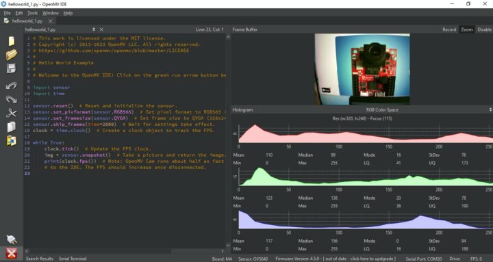 OpenMV IDE with RT-Thread Vision board