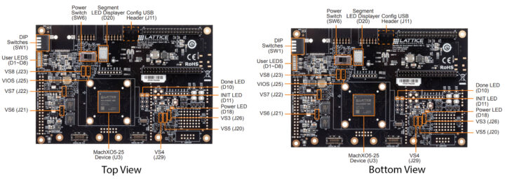 Lattice MachXO5D NX FPGA dev board top and bottom view