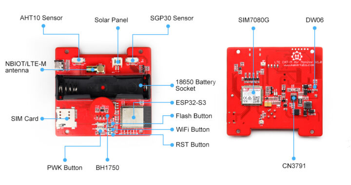 NBIOT/LTE-M Air Monitor components points