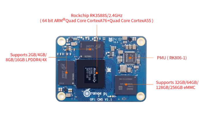 Orange Pi CM5 16GB LPDDR4 256GB eMMC flash
