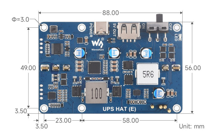 UPS HAT E details dimension 