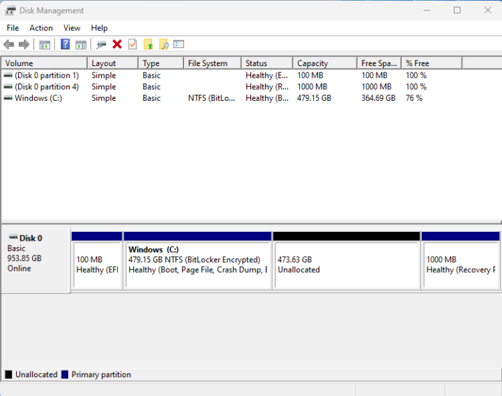 Windows 11 Ubuntu 24.04 dual boot Disk Management