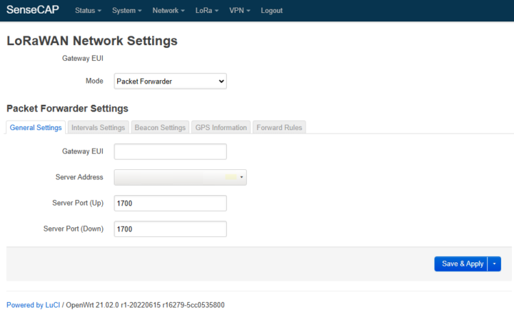 Setting the gateway's mode to 'Packet Forwarder'.