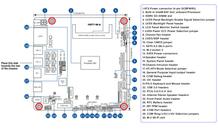 ASUS N97T IM A Motherboard Layout