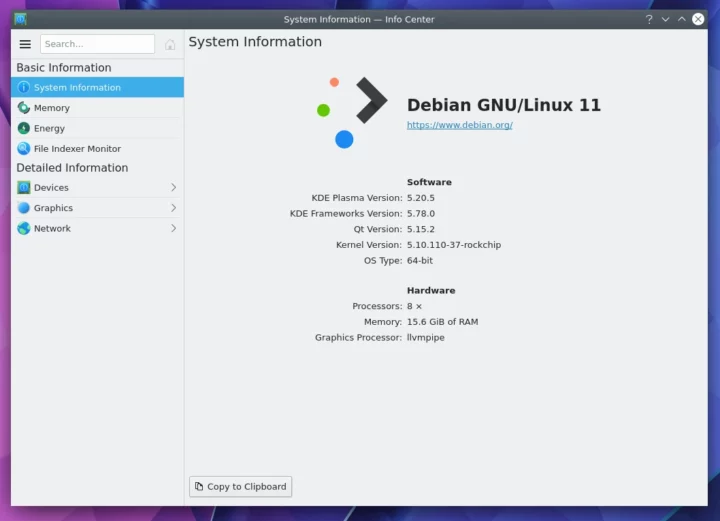 Debian 11 KDE System Information