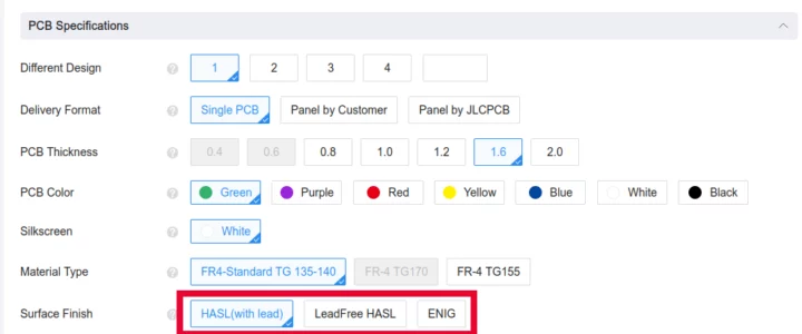 JLCPCB Surface Finish