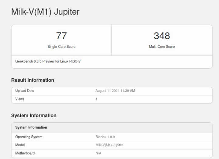 Jupiter RISC-V Geekbench results