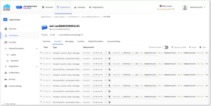 Multi temperature sensors LoRaWAN The Things Network