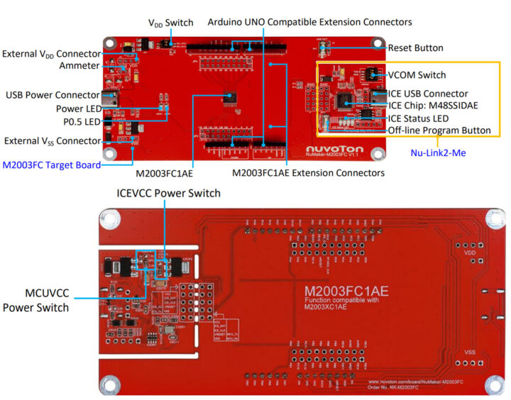 Nuvoton NuMaker M2003FC development board top and bottom