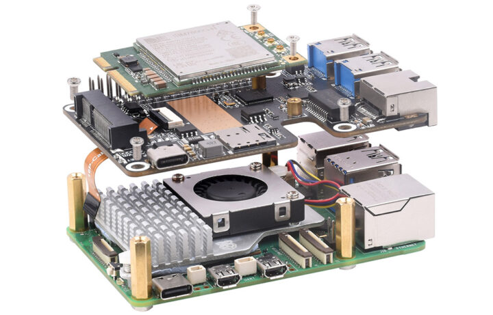 Raspberry Pi 5 HAT+ with Mini PCIe (4G LTE), gigabit Ethernet, USB 3.2 HAT