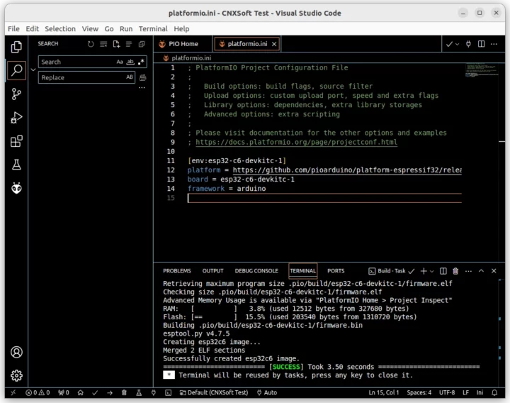 PlatformIO ESP32-C6-DevKitC-1 board