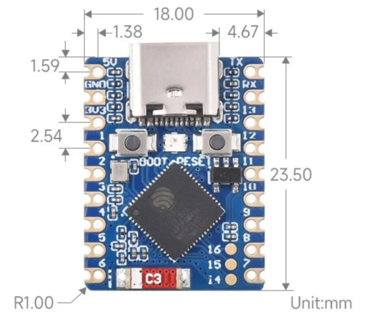 Waveshare ESP32-S3 IoT module dimensions