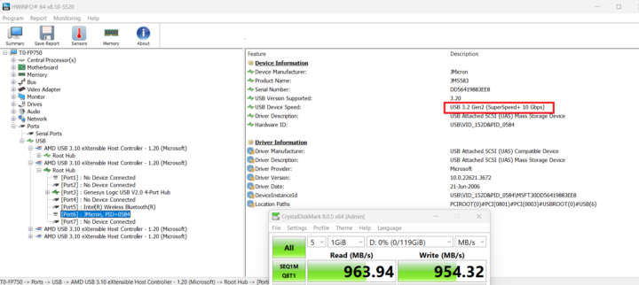 Maxtang T0-FP7550 USB 3.2 port 1 speed