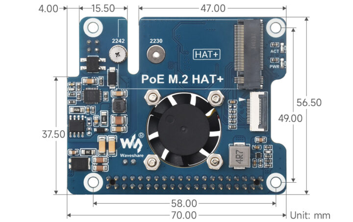 PoE M.2 HAT+ Dimensions