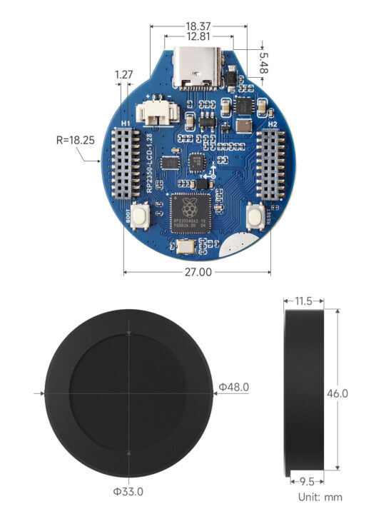 Raspberry Pi RP2350 board with round LCD display