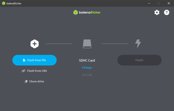 Preparing the micro SD card with BalenaEtcher.