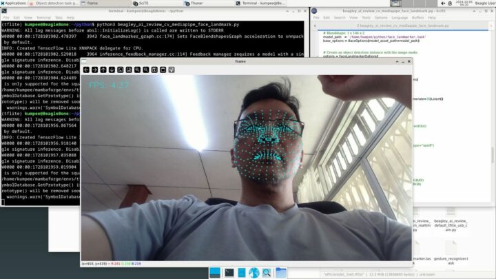 Testing BeagleY-AI with MediaPipe's Face Landmark Detection.