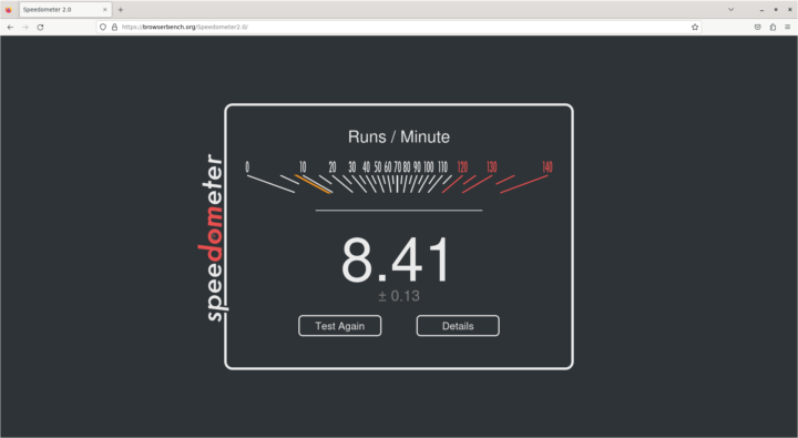 Testing Firefox ESR with Speedometer 2.0.