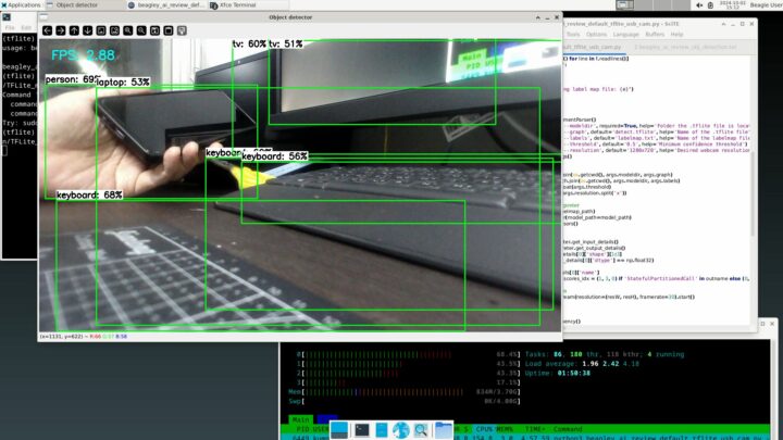 TensorFlow Lite CPU usages on BeagleY-AI board.