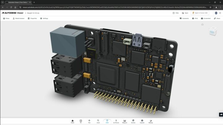 3D model of the BeagleY-AI board (top).