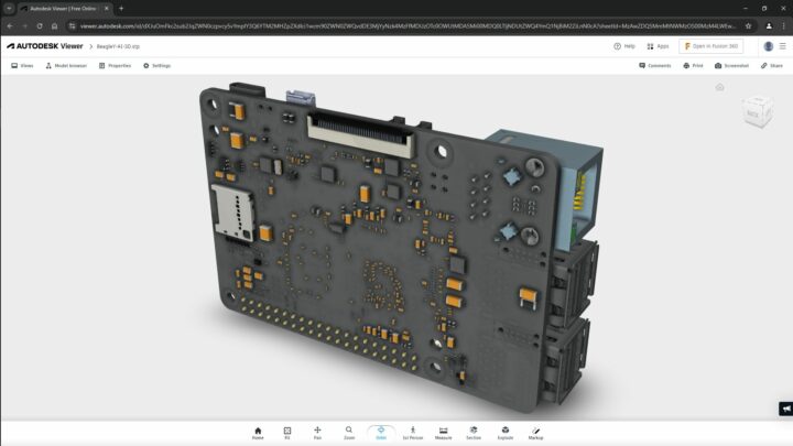 3D model of the BeagleY-AI board (bottom).