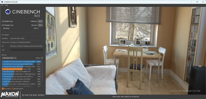 Cinebench R23 Intel Core Ultra 9 185H mini PC