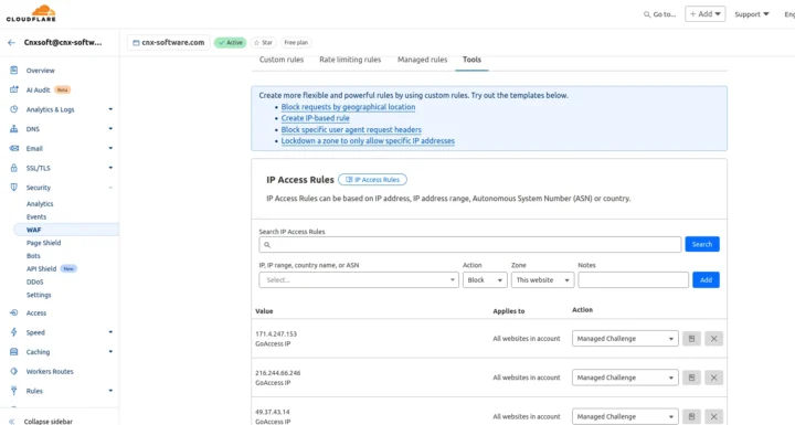 CloudFlare WAF Tools Block IP address