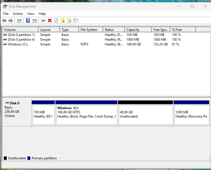 Disk management partition small Linux partition