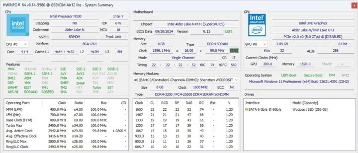 HWiNFO64 CPU Intel Processor N100 4 Threads