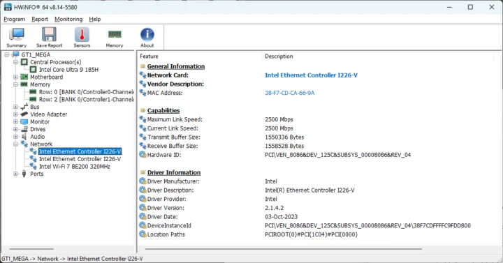 Intel Ethernet Controller i226-V HWinFO64