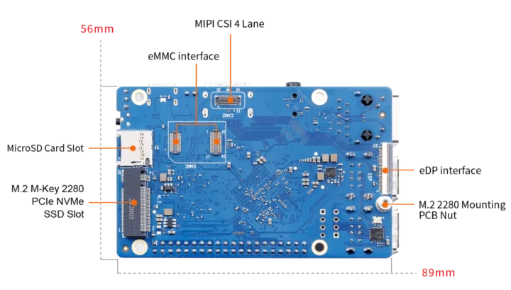 Orange Pi 4A bottom side NVMe SSD eDP MIPI CSI