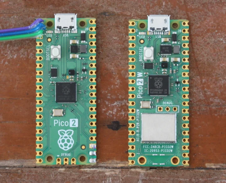 Raspberry Pi Pico 2 vs Raspberry Pi Pico 2 W top