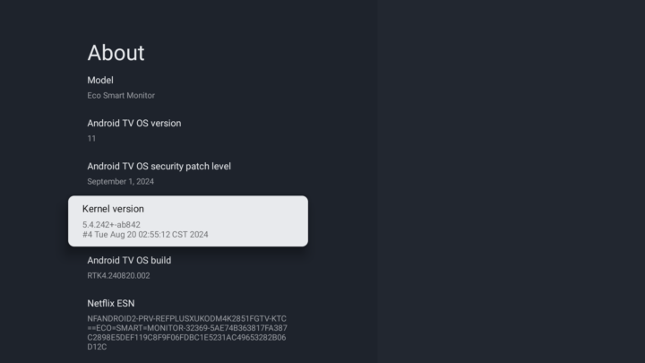 Eco Smart Monitor Android 11 TV Linux 5.4.242