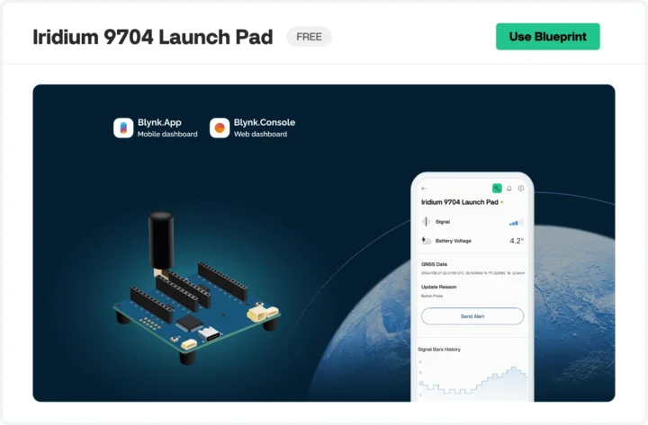 Iridium 7900 Launch Pad Blynk IoT Cloud dashboard