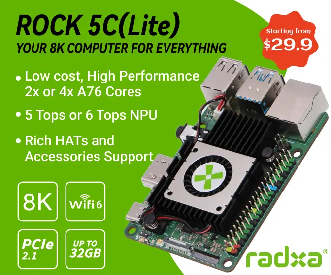 Radxa ROCK 5C Lite SBC with Rockchip RK3588 / RK3582 SoC