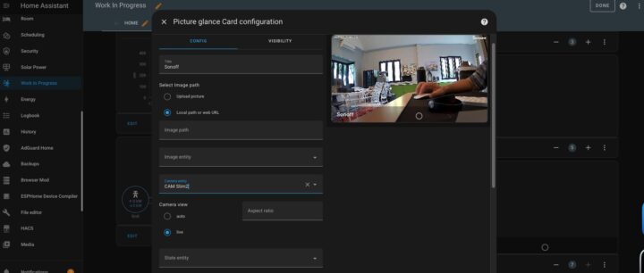 Sonoff CAM Slim Gen2 Home Assistant Picture Glance Card