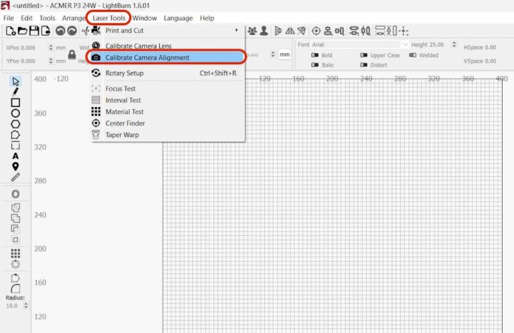 ACMER P3 48W Laser Engraver LightBurn Calibrate Camera Alignment