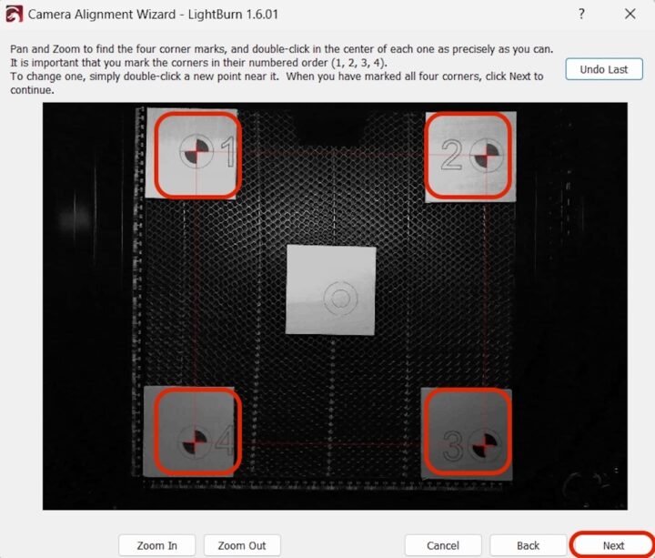 ACMER P3 48W Laser Engraver LightBurn Intersections of the four corner