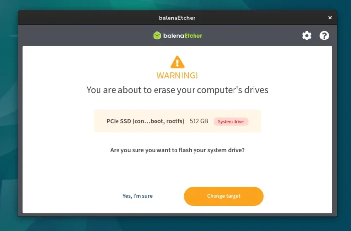 BalenaEtcher Confirm Erase System Driver