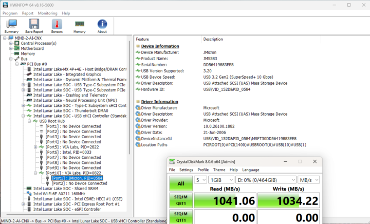 Khadas Mind 2 AI Maker Kit USB Type A port speed test