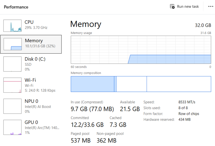 Khadas Mind Maker Kit Task Manager Memory