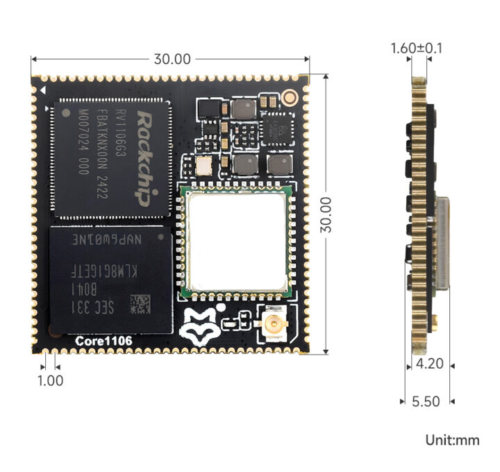 Luckfox Core1106 Core Board Dimensions