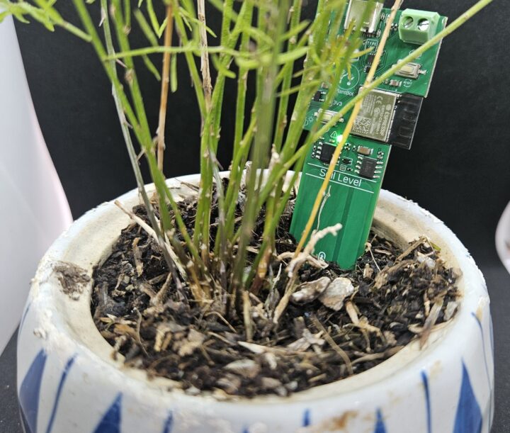 Plant Bot powered and inserted into soil