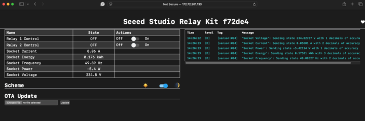 Seeed Studio 2-ch AC Relay web dashboard