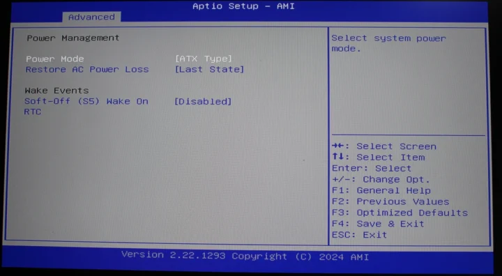 AAEON BIOS Advanced Power Management